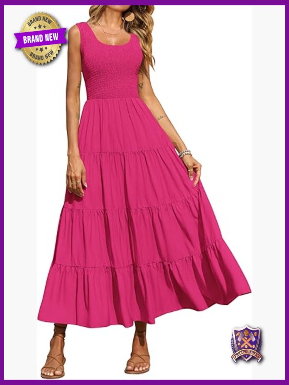 Smocked Tank Maxi Dress Sleeveless Tiered Beach Sundress Loose Flowy Summer